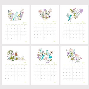 2024 calendar, 2024 wall calendar A4, 2024 illustrated calendar, birds, flowers illustrations image 4