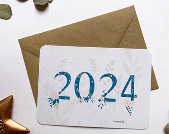 Cartes de voeux 2024, carte de bonne année 2024 format A6, carte simple angles arrondis