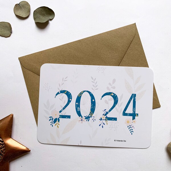Cartes de voeux 2024, carte de bonne année 2024 format A6, carte simple angles arrondis