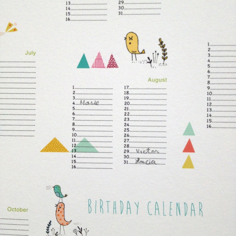 Birthday Calendar Poster Size A3 Instant Digital Download - Etsy Israel