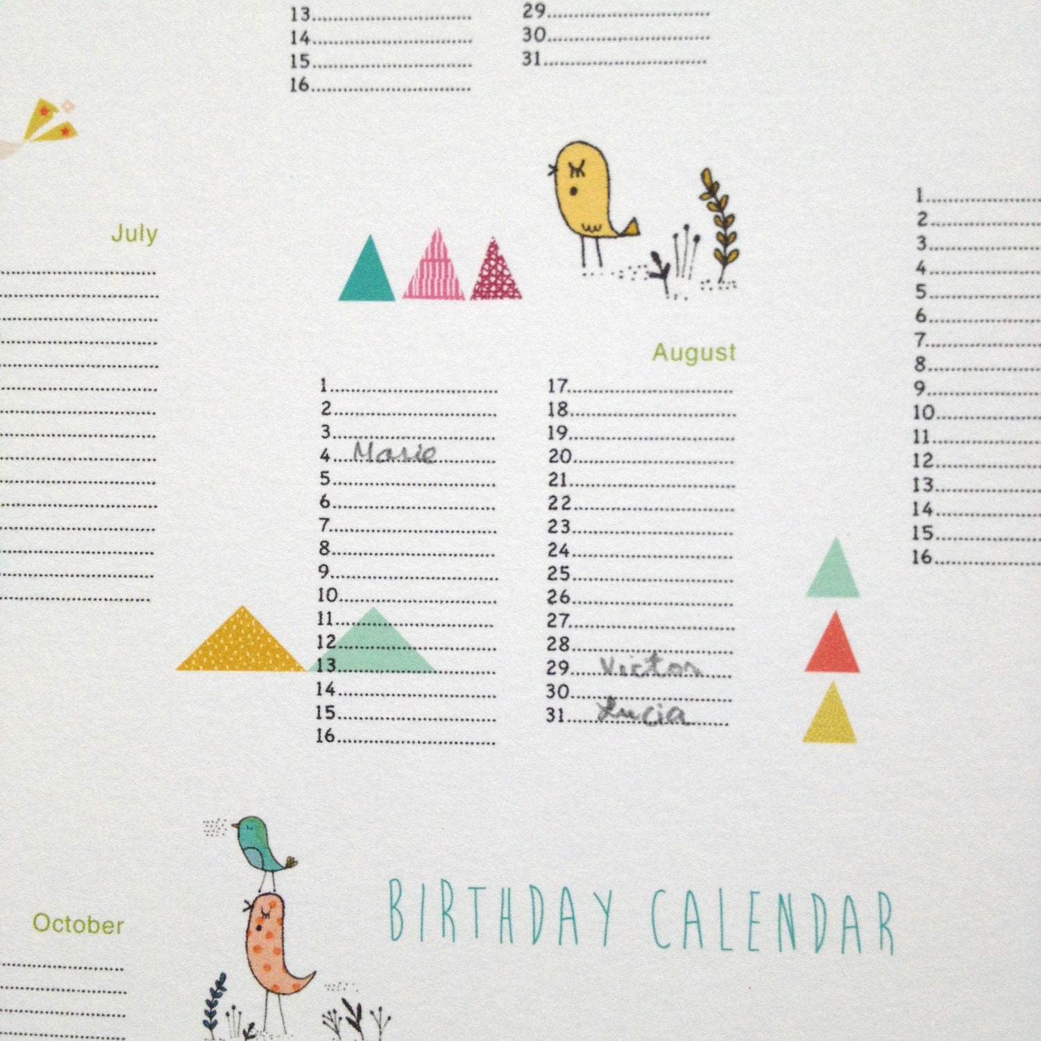 Birthday Calendar poster size A3 instant digital download Etsy