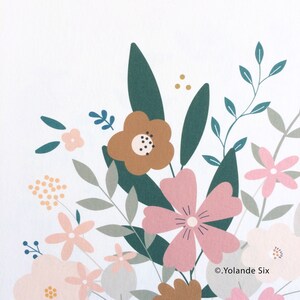 May include: A digital illustration of a bouquet of flowers in shades of pink, brown, and green. The flowers are stylized and have a simple, modern design. The background is white.