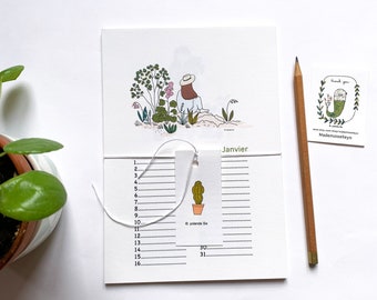 Birthday wall calendar, women and plantes illustrations, A5 size calendar illustrated