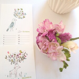 Birthday calendar with a ribbon, perpetual calendar illustrated with birds and flowers image 6