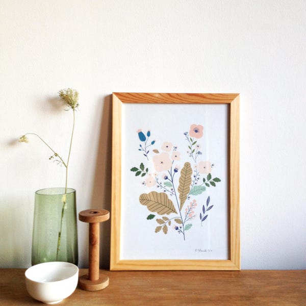 Botanique poster, illustration florale, poster fleurs A4