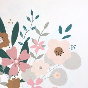 May include: A digital illustration of a floral bouquet with pink, brown, and gray flowers. The flowers are arranged in a corner of the image with white background.