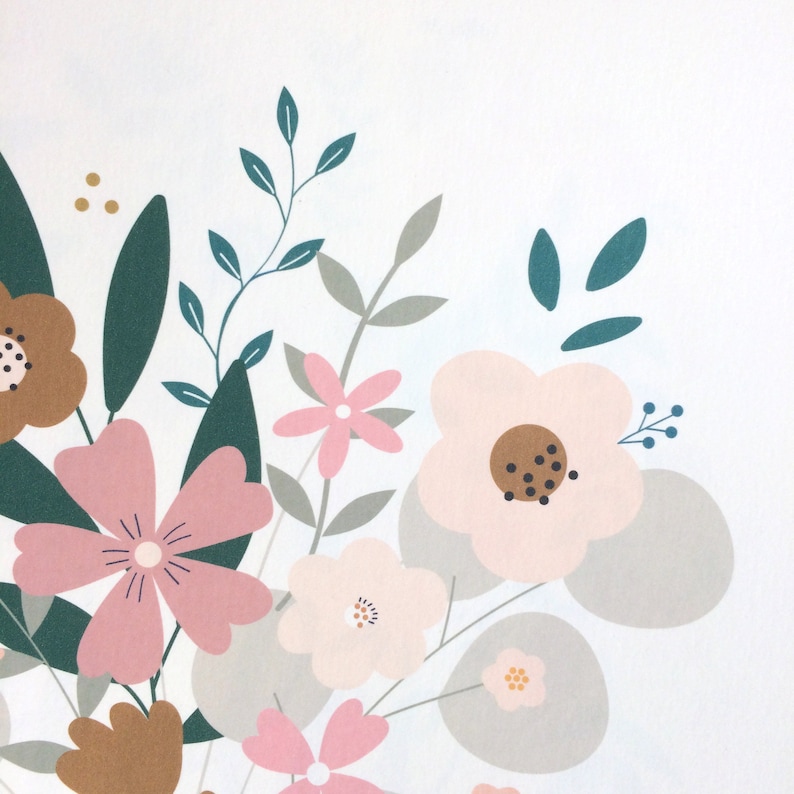 May include: A digital illustration of a floral bouquet with pink, brown, and gray flowers. The flowers are arranged in a corner of the image with white background.
