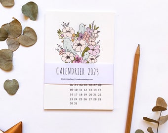 2023 desk wall calendar A6, 2023 illustrated calendar, flowers and birds calendar
