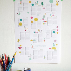 Birthday Calendar poster size A3, instant digital download image 1