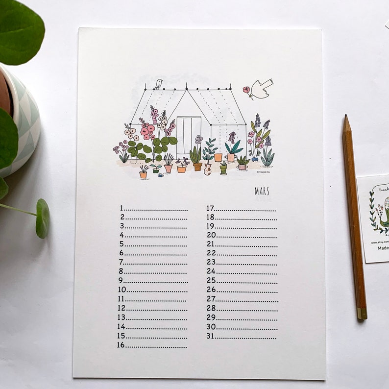 Birthday wall calendar, greenhouse illustrations image 3