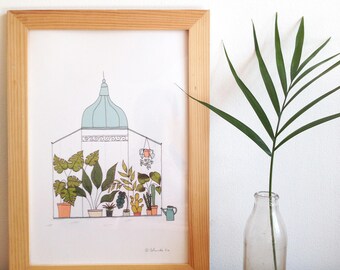 Greenhouse poster, plants art print,