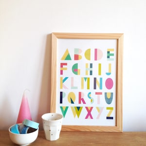 ABC Alphabet poster for kids room, letters colors A4 image 1