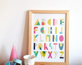 Affiche alphabet, abc, abécédaire, lettres en couleurs