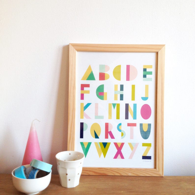ABC Alphabet poster for kids room, letters colors A4 image 1