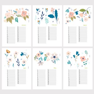 Floral birthday calendar, perpetual illustrated calendar, flowers illustrations image 6