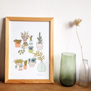 Poster, Illustration von Grünpflanzen und Kakteen, A4-Format