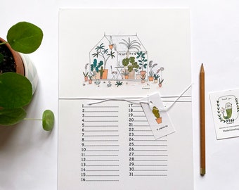 Birthday wall calendar, greenhouse illustrations