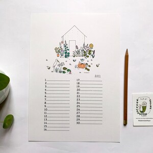 Perpetual birthday calendar, birds, botanical illustrations, perpetual calendar illustrated A4 imagem 2