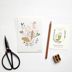 Lot de 4 cartes botanique, cartes illustrées avec des fleurs et des feuillages
