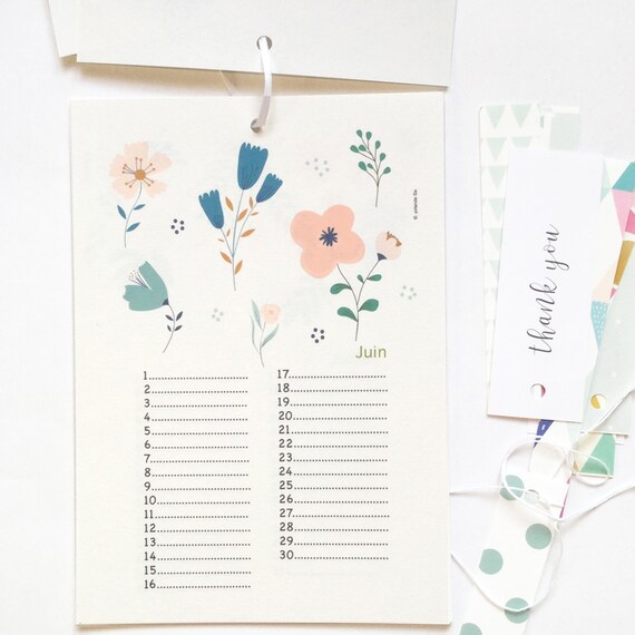 Calendrier Perpetuel Illustre Fleurs Calendrier Anniversaire Etsy France