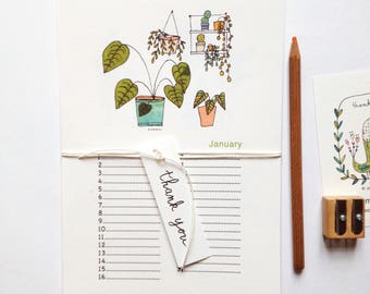 Birthday calendar, perpetual calendar illustrated with plants illustrations