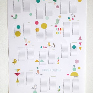 Birthday Calendar poster size A3, instant digital download image 2