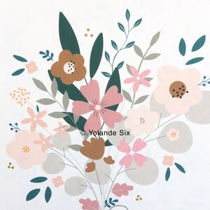 May include: A digital illustration of a bouquet of flowers in shades of pink, brown, and green. The flowers are arranged in a loose, organic style, and the background is white.