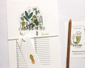 Birthday wall calendar, greenhouse illustrations