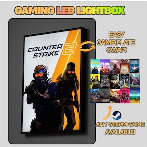 Póster de juego con caja de luz LED de Counter Strike 2 / Caja de luz de juego personalizada / Decoración para sala de juegos / Marco LED USB
