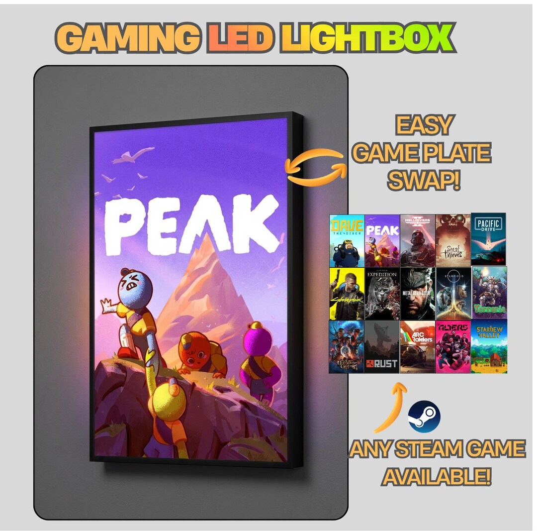 Rectangle Led Game Style Frame Peak LED Lightbox Gaming Poster | Custom Game Light Box | Gamer Room ...