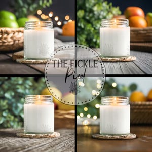 Candle Mockup Bundle White Jar, Fruit Featured Mock Ups Add Your Design, Mockup for Clear Jar 9oz, Printed Mint Candle Mockup