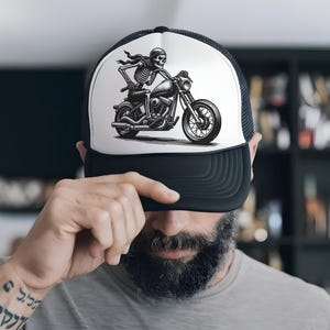 Skeleton Baddie Motorcycle PNG – Vintage Biker Clipart | 300dpi Skull Rider Graphic for T-Shirts, Journals, Mugs & Instant Download