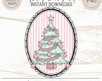 Preppy Pink Christmas Tree PNG Clipart Sweet Holiday Sublimation Design Girly Xmas Digital Download Art