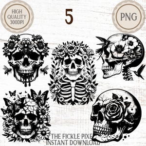 Botanical Skull file PNG Graphic Bundle, Floral Skull, Dark Academia, Skull Bee cut file, Skull Goblin Core, Commercial License