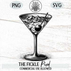Dirty Martini SVG PNG | Vintage Cocktail Illustration im Retro Anzeigen Stil | Perfekt für Shirts, Tassen, Bar Decor & mehr | Sofort Download