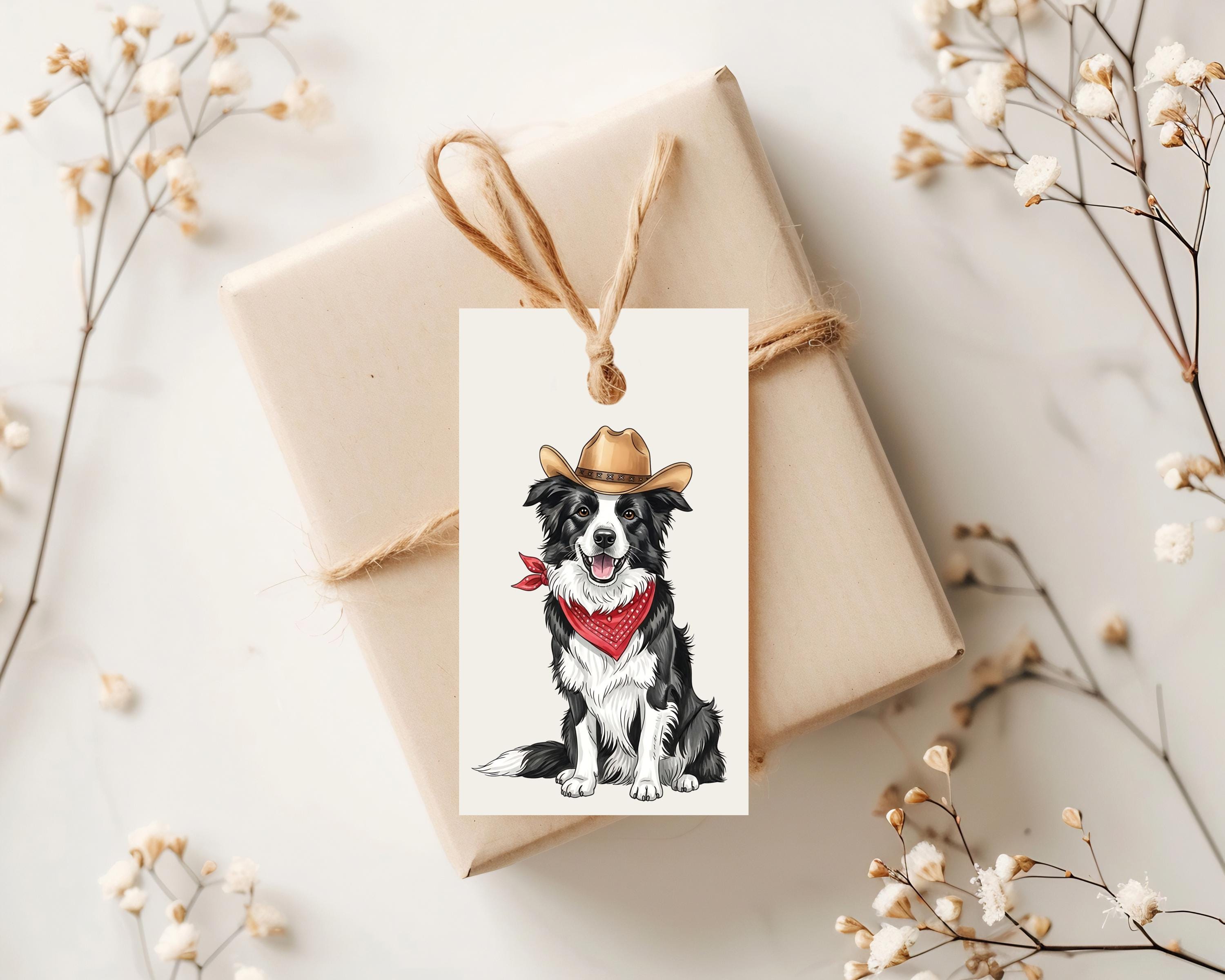 Cowboy Border Collie Digital Art Print PNG, Watercolor Dog