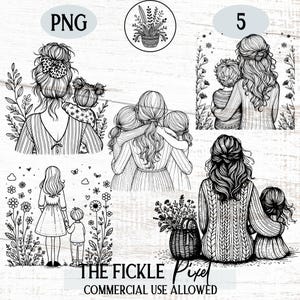 Mother And Daughter Graphics PNG Bundle, Mothers Day Clipart, Png Illustrations, Mother’s Day Crafts, Mother Son Clipart, Mommy Clipart