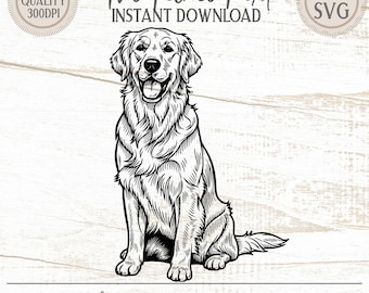 Golden Retriever Portrait SVG PNG, Holzschnitt Stil Hund Clipart (digitaler Download)