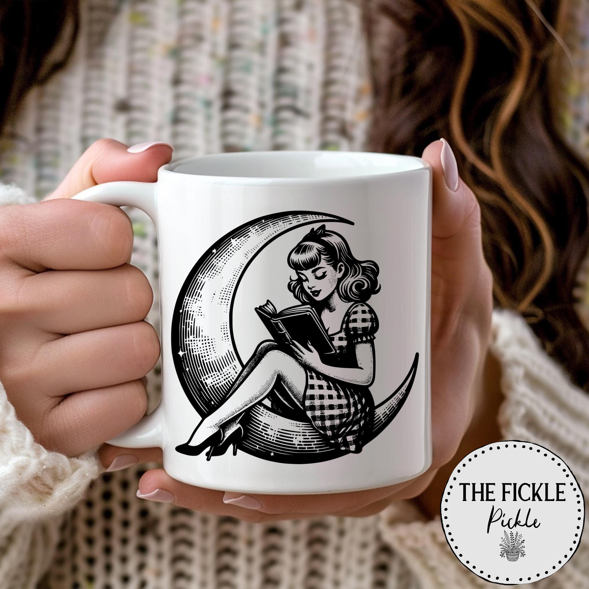 三日月の上に本を持って座る女の子、本を持った女の子 PNG SVG、読書家