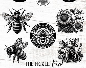 Bee Clipart Bundle, Black Bees, Honeycomb, Laser Cut Files (PNG)
