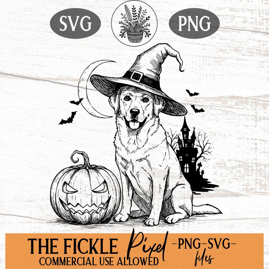 Lab in Witch Hat Halloween SVG PNG | Cute Dog Clipart With Pumpkin ...