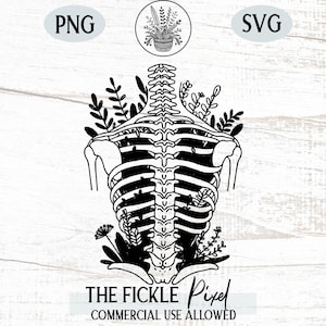 花の解剖学、背骨のSVG PNG、スケルトン、花のある背骨、商用利用、即時ダウンロード、Cricutカットファイル、PODグラフィックス
