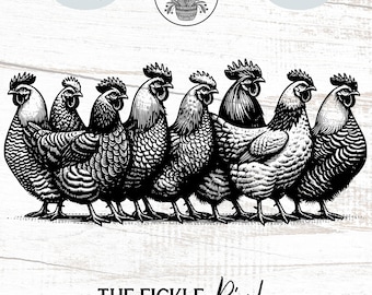 Farmhouse Chickens In Row PNG | Vintage Hen Clipart for Farm Decor, Chicken Mama Gift, Shirts & More | Instant Download | Commercial Use