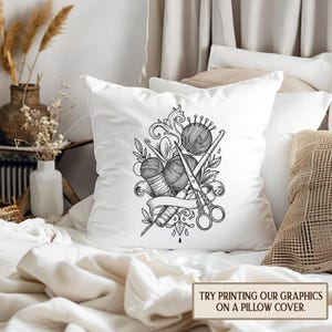 Crochet Tattoo Art Vintage Digital Download PNG SVG | Craft Design Hook Yarn Scissors | T-Shirt Wall Art Mug Print | Instant Download