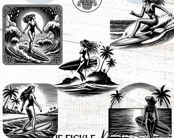 Surf Girl Clipart PNG Bundle, Surf Woman Png, Surfing Woman, Summer clipart, Surfing png, Surfer png, Commercial Use