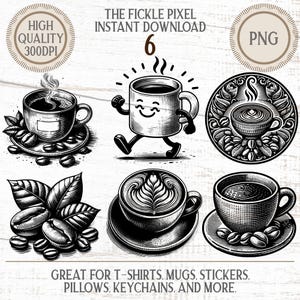Coffee Clipart PNG Bundle: Commercial Use, Cricut & Laser Cut Files (Digital Download)