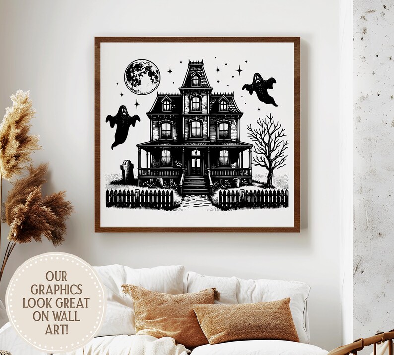 5 Ghost Halloween PNG Bundle – Vintage Spooky Ghosts, Haunted House, Graveyard, Flying Spirits & More | 300dpi Instant Download Clipart Set