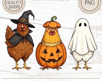 Straszne kurczaki na Halloween PNG: Wiedźma, Dynia, Duch (Pobieranie cyfrowe)