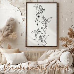 Magical Dragon Clipart PNG Stars Whimsical Fantasy Art Black White Coloring Page Tattoo Design image 8