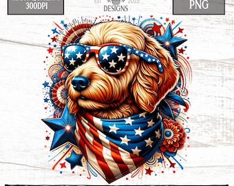 Patriotic Golden Doodle Clipart | 4th of July PNG (Digital Download)